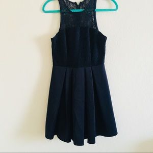 Navy Blue pleated dress with lace top